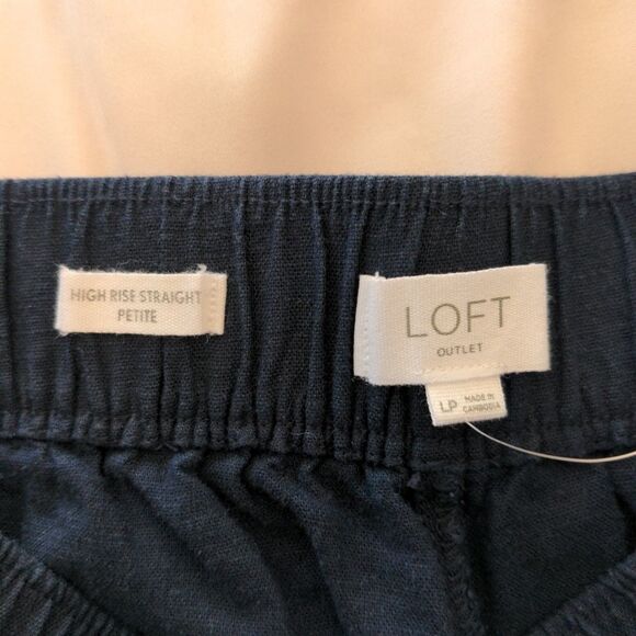 NWT Loft Linen Blend Trousers Size PL Sailor Style Navy High Rise Straight Fit - Picture 7 of 7